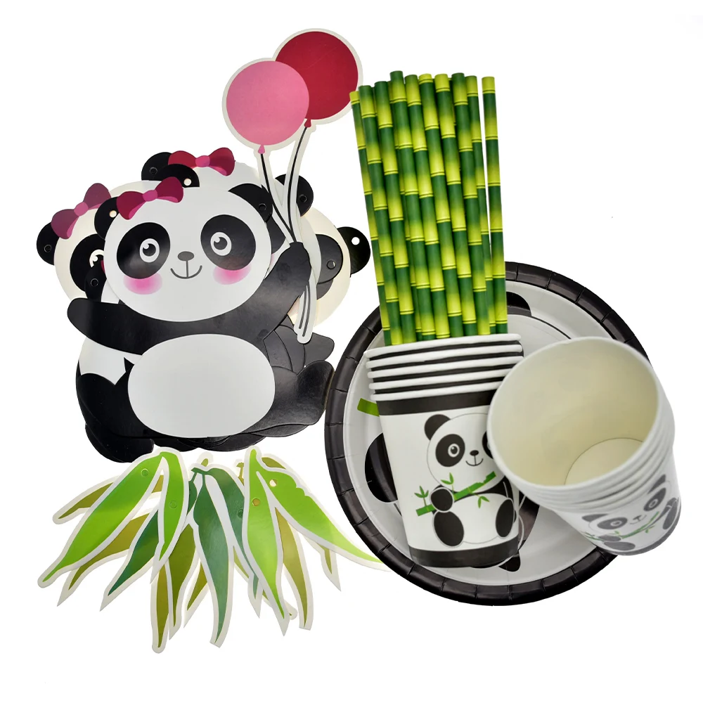 Panda Birthday Balloons Banner Cake Topper Baby Shower Party Decoration Kids Bamboo Animal Inflatable Panda Plates Cups for Kids