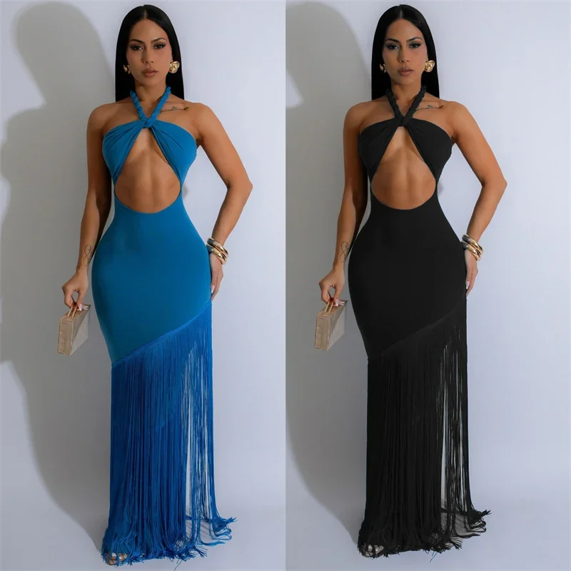 Sexy licou dos nu moulante robe Maxi femmes anniversaire soirée soirée bal évider gland célébrité formelle longues robes