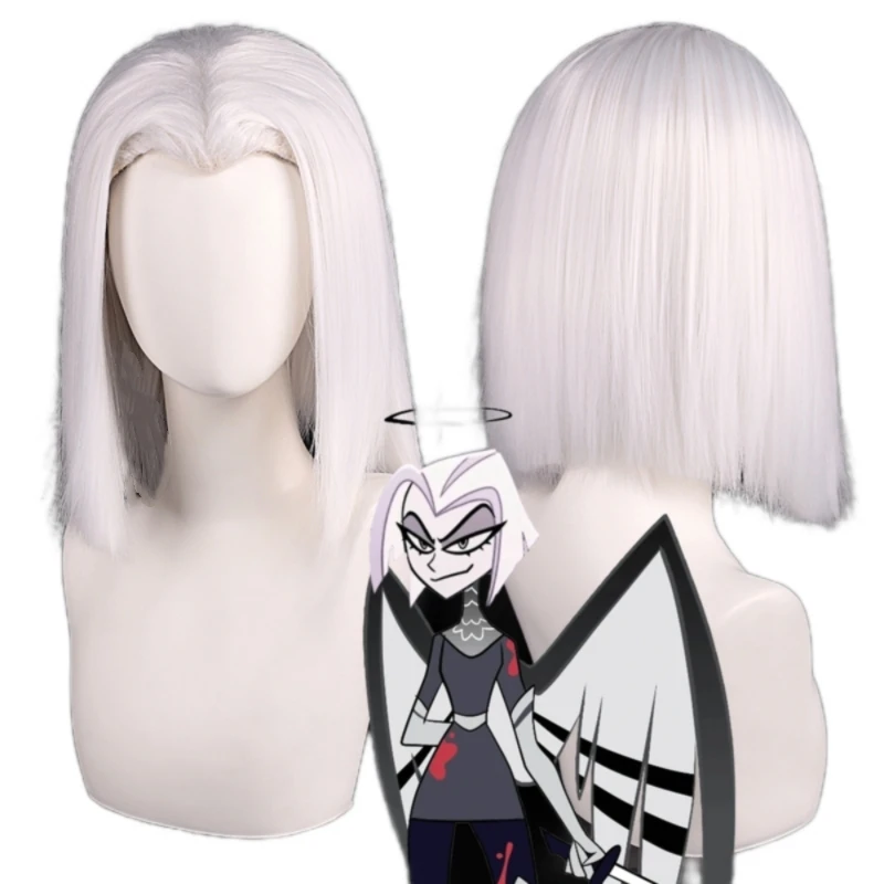 

Аниме Hazbin Hotel косплей парик Hazbin Lute косплей белые волосы термостойкое волокно с розовой сеткой