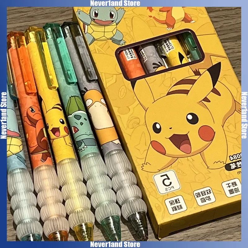 5pcs Pikachu Gel Pen Set Pokemon Ballpoint Pen Cartoon Printing Writing Pen Students Stationery Office Supplies