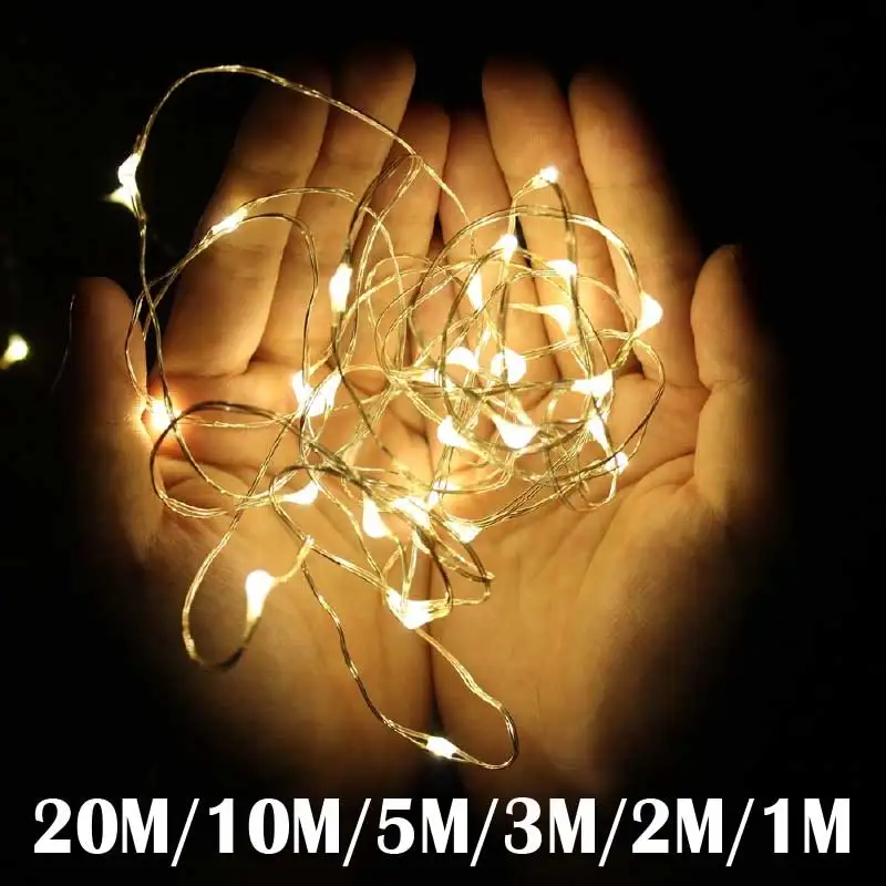 2M 5M 20M 200 LEDS Starry String Battery Lights Fairy Micro LED Transparent Copper Wire for Party Christmas Wedding 9 Colors