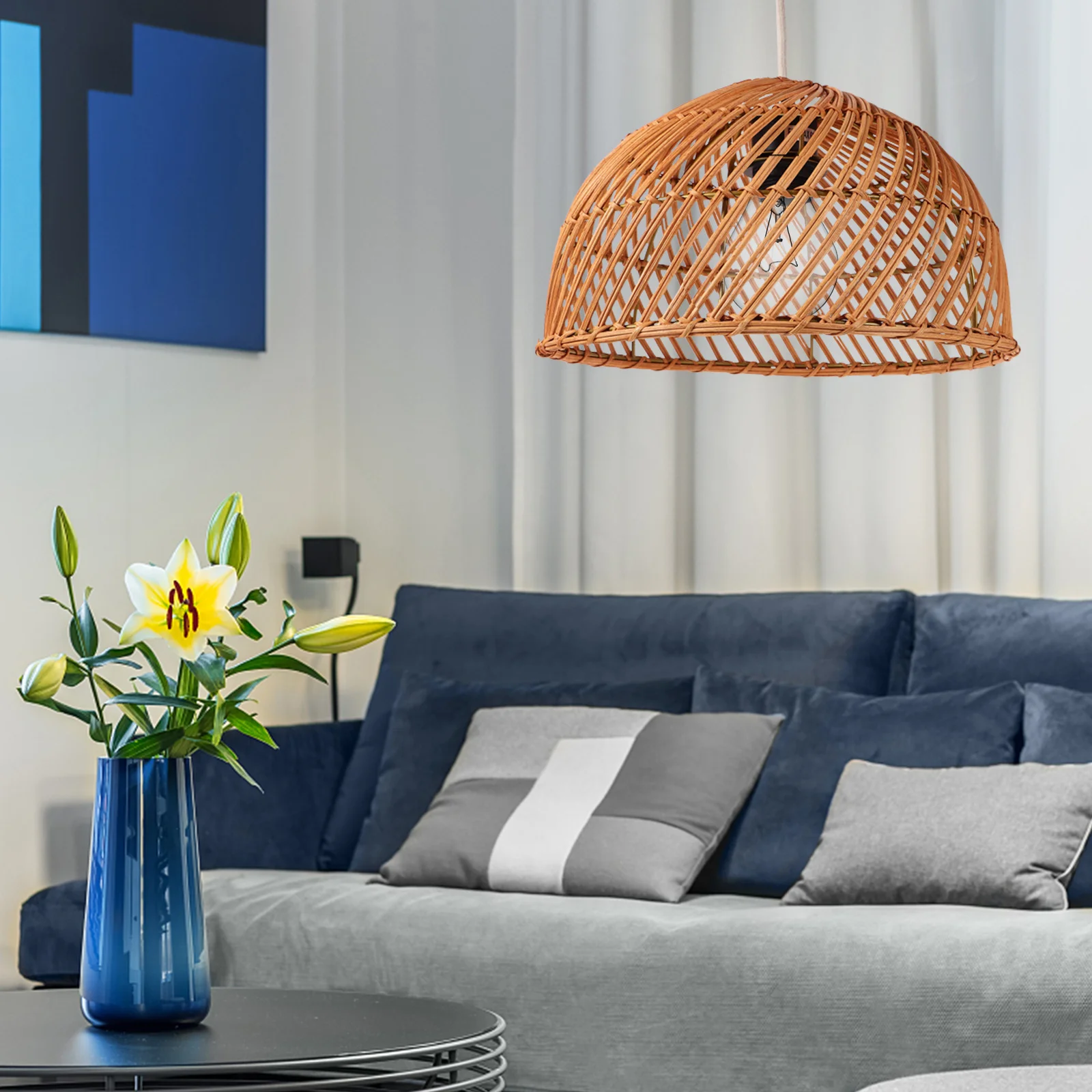 الحديثة قلادة ضوء E26 قاعدة المنسوجة الروطان الثريا جو طبيعي قوي لينة نقل الضوء مكتب المنزل فندق