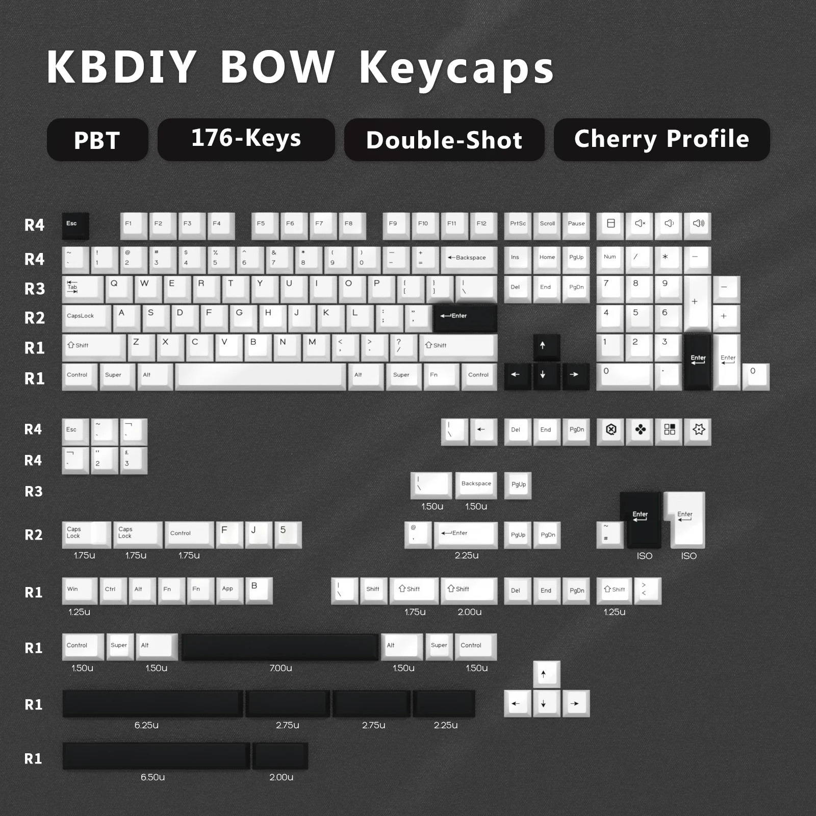 Imagem -02 - Kbdiy-gmk Box Keycap Perfil Cereja Double Shot Pbt Iso 7u Branco e Preto Keycaps Retro para Teclado Mecânico Gmk67 Interruptor mx