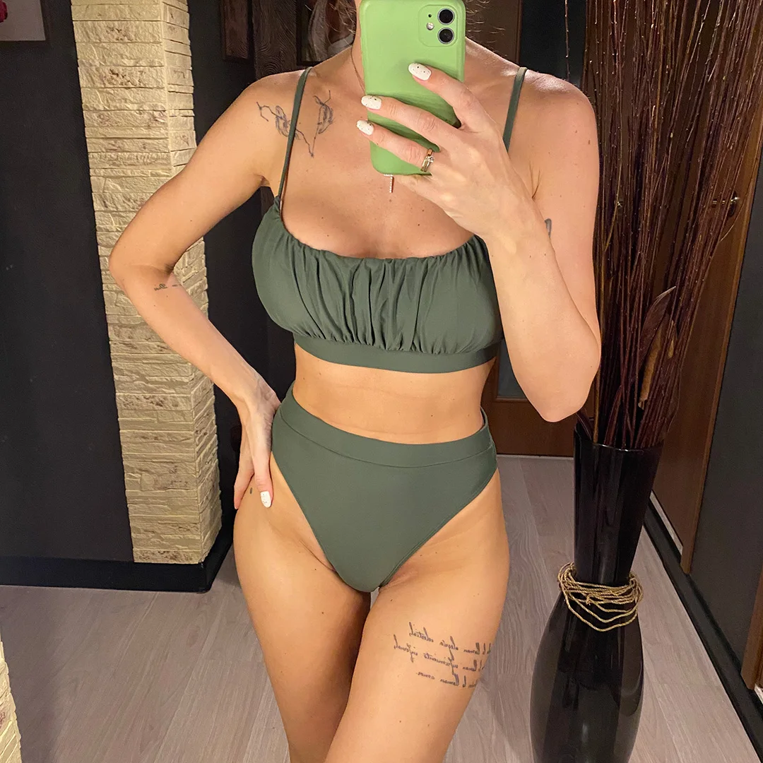 Neuer, sexy, geraffter, gepolsterter Damen-Badeanzug, Bikini mit hoher Taille, zweiteiliges Bikini-Set, Badebekleidung, Badeanzug, Modell V3191. – Detail 3