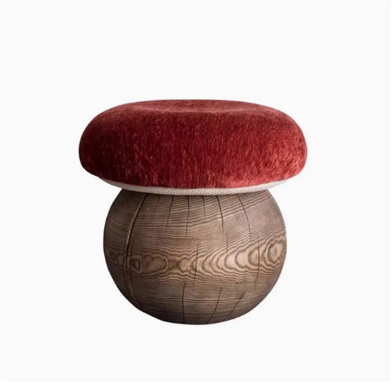Mushroom Shaped Stool Designer Solid Wood Mid-Century Cream Aesthetic Multi Function for Home Entryway and Vanity