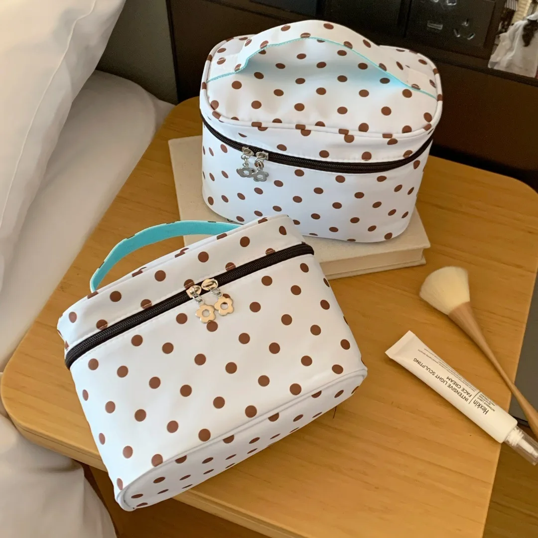 Cute Polka Dot Cosmetic Bag Women Large Capacity Multi Compartment Travel Makeup Organizer Portable Zipper Toiletry Storage Case