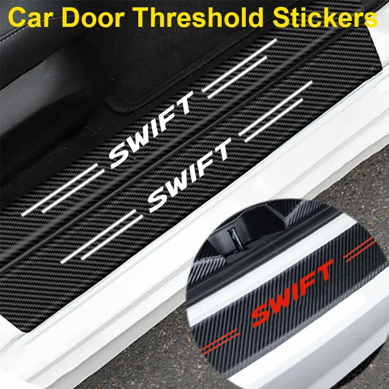 Carbon Fiber for Suzuki SWIFT Emblem Car Door Threshold Stickers Protective film Pedal Guards Trunk Sill Scuff Plate Decals