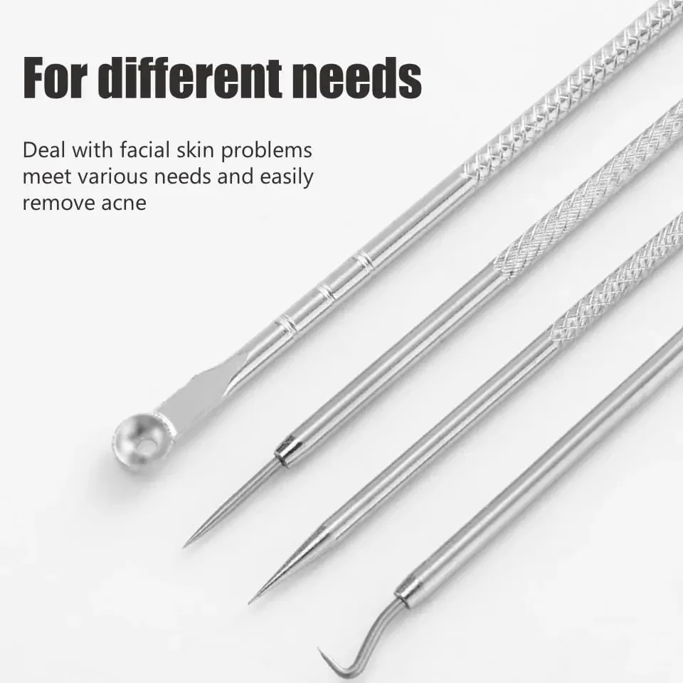 Juego de 4 Herramientas para Eliminar Puntos Negros y Acné, Extractor de Comedones, Limpiador de Poros, Productos para el Cuidado de la Piel
