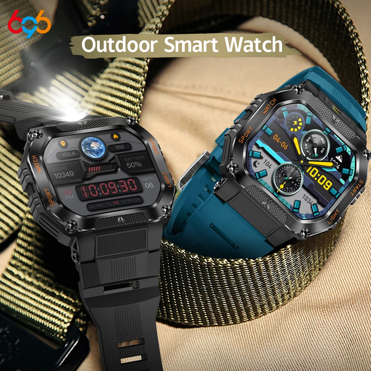 

2025 Outdoor Flashlight Men Women Sports Smartwatches Waterproof Blue Tooth Call 480mah Battery Health Smart Watch Alarm Clock