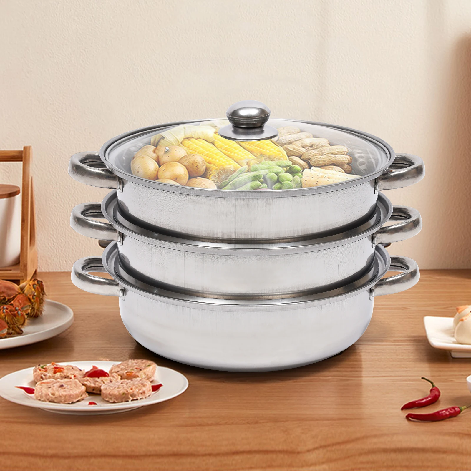 

3 Tier Steamer Steamer with Glass Lid Mini Steamer Cooking Pot Stainless Steel Ideal For Small Portions Or Single Household