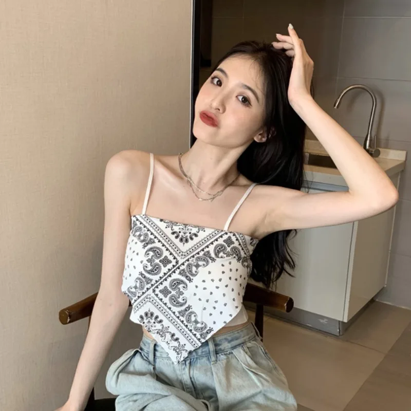 2022 New Fashion Women Irregular Design Spaghetti Strap Crop Top Sexy Bodycon Sleeveless Cami Tube Top Basic Camisole