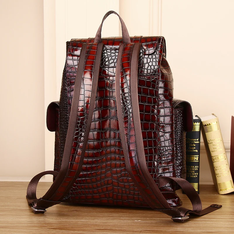 Genuine Leather Crocodile Backpack Large Capacity Business Hand Painted Color Erased Travel Computer Bag High end Book Bag