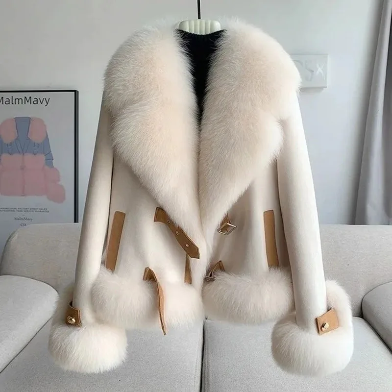 2026 New imitation Fox Fur Coat Womens Autumn Winter Fashion Short Add Cotton Thick Warm Suede Overcoat Female Slim Outwear