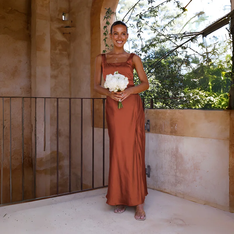 Sexy langes Svel-Satin-Wickelkleid für Damen, hohes Taillenkleid, Ele Faionable Mid-Century Sle No Tag, brandneues 2024-S...