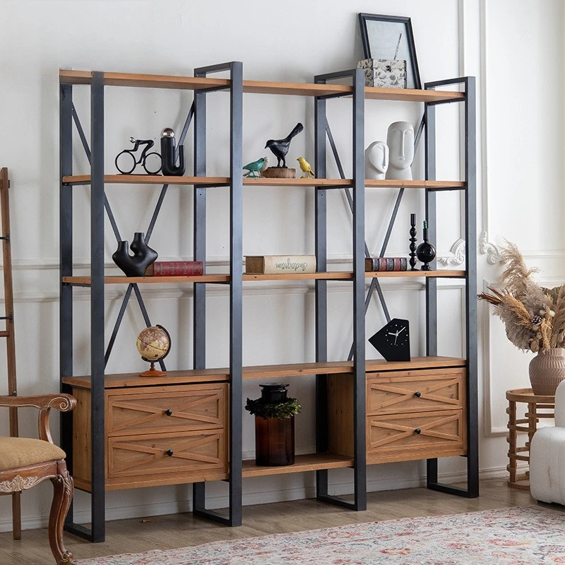 

Industrial style live stream background sample display shelf study solid wood bookshelf tavern two-meter floor shelf floor shelf
