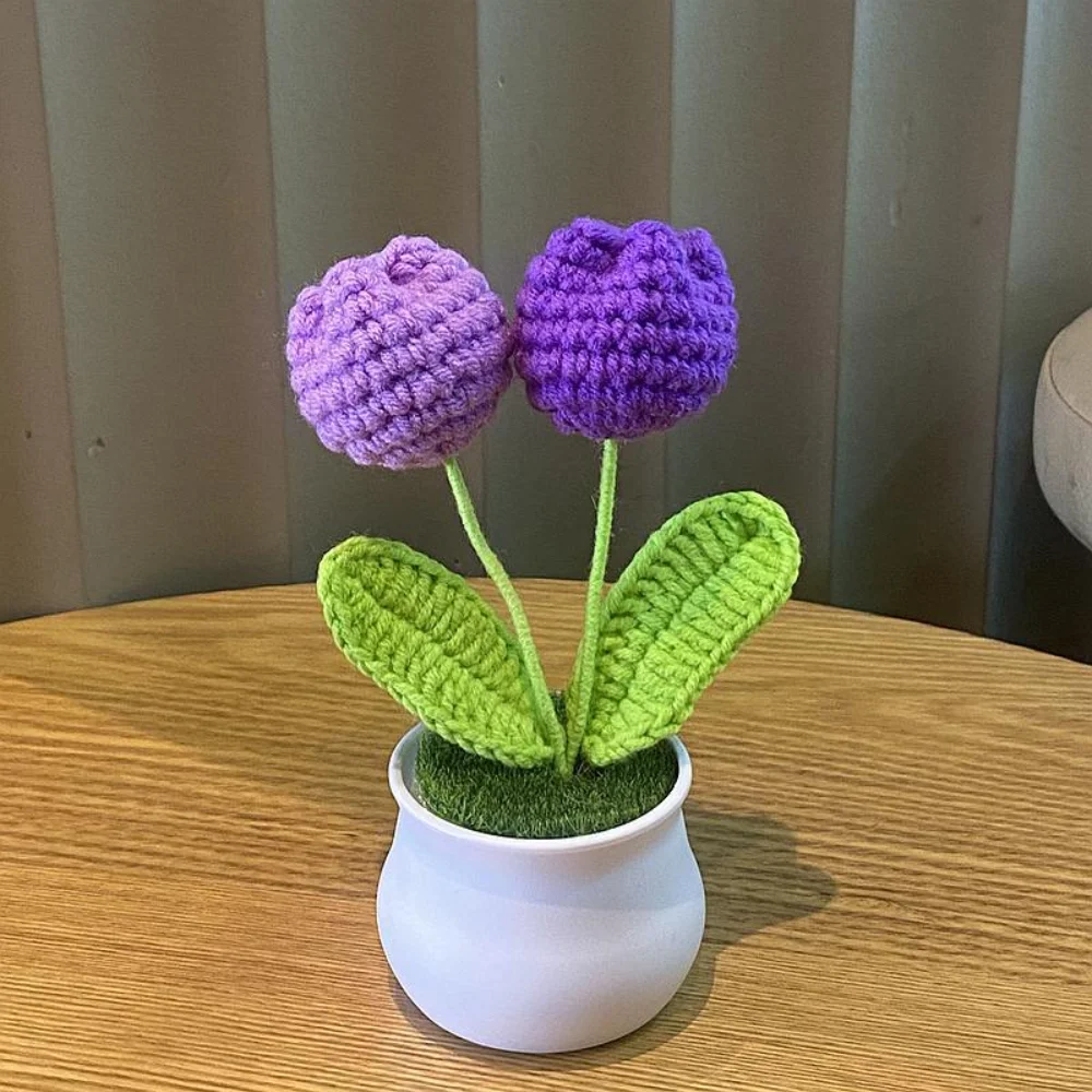 

Finished Tulip Crochet Flowers Pots DIY Craft Fashion Tulip Handmade Flowers Mini Handmade Woven Flower Potted