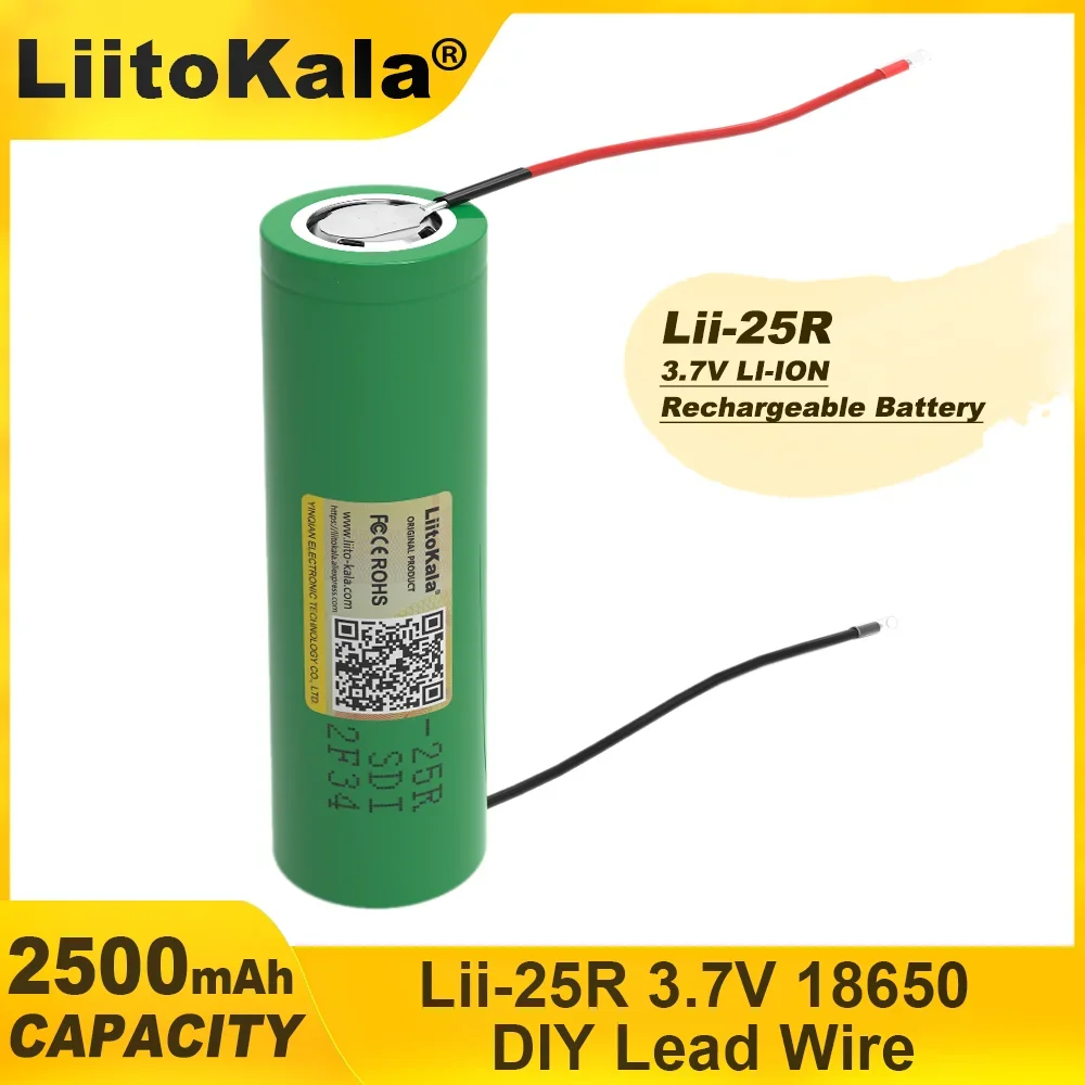 Liitokala 18650 25R DIY Lead Wire 2500mAh Lithium Battery 20A Continuous Discharge Power Electronic electric tools Battery