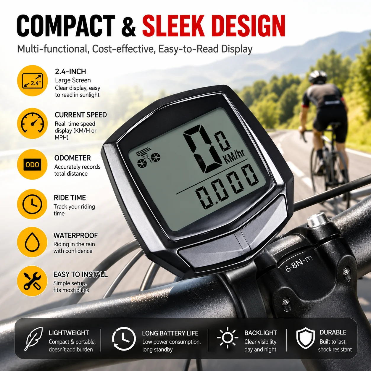 SUNDING SD-581 Kabelgebundener Fahrradcomputer, Tachometer, Kilometerzähler, Englisch, Chinesisch, Dual-Display, wasserdichter Fahrradmesser