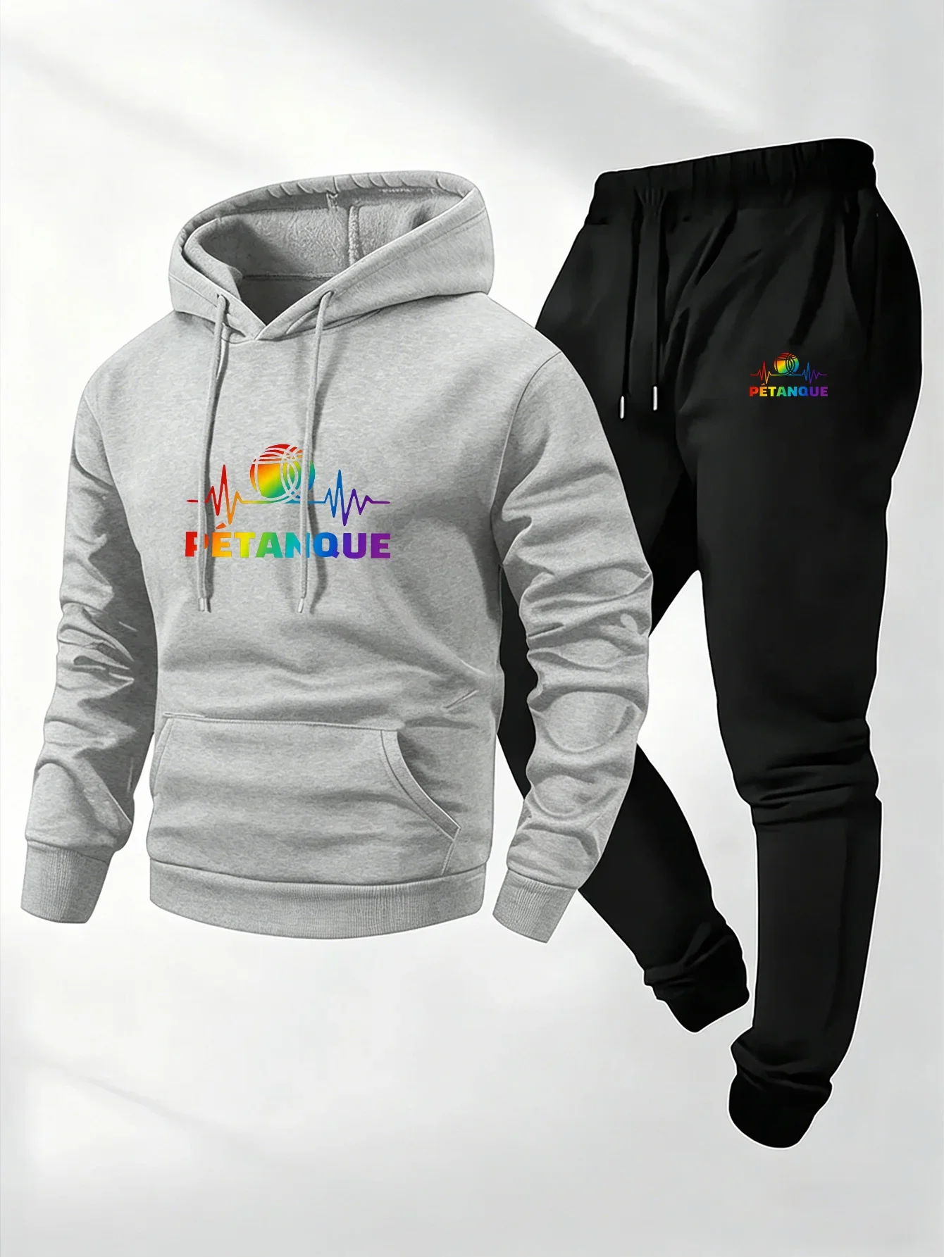 2026 new men's letter-printed fleece pullover plus-size hoodie set, for winter casual street and sports wear.