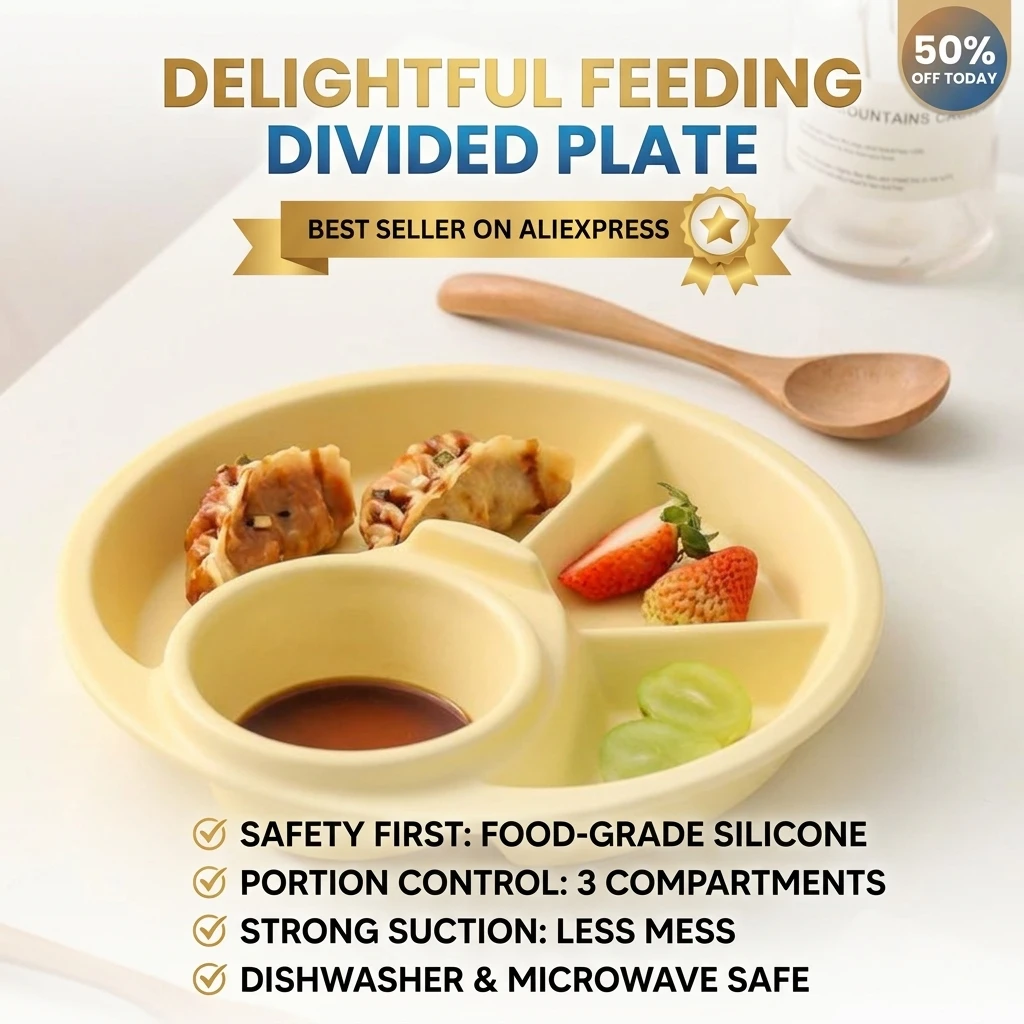 Round Divided Dinner Plate With Fork Spoon Reusable 3 Compartment Salad Plate For Kids Students Food Dishes Microwave Heatable