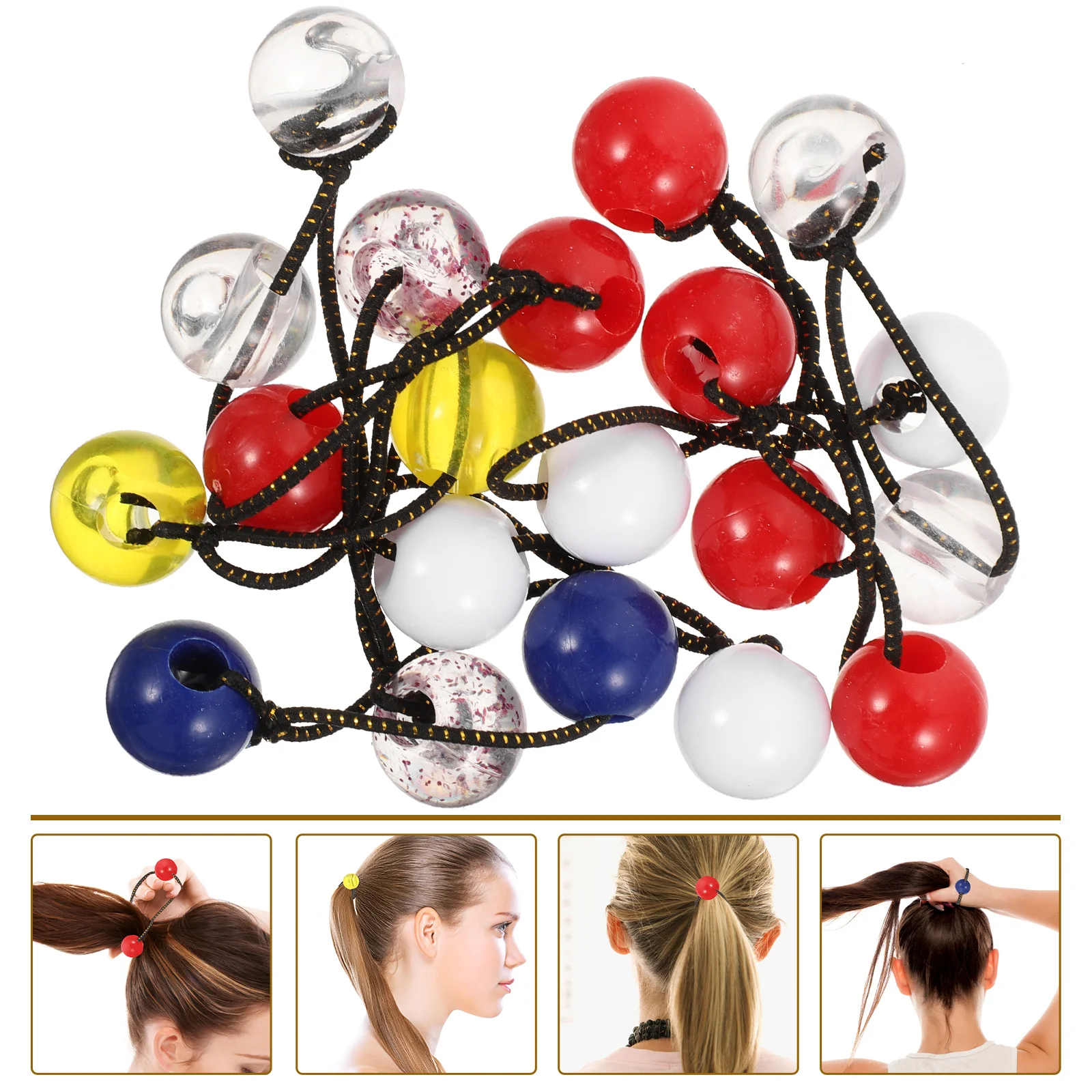 

10 Pcs Ponytail Double Bead Head Rope Cute Ball Hair Ties Balls Kids Elastic Holders Girls Colorful with Toddler