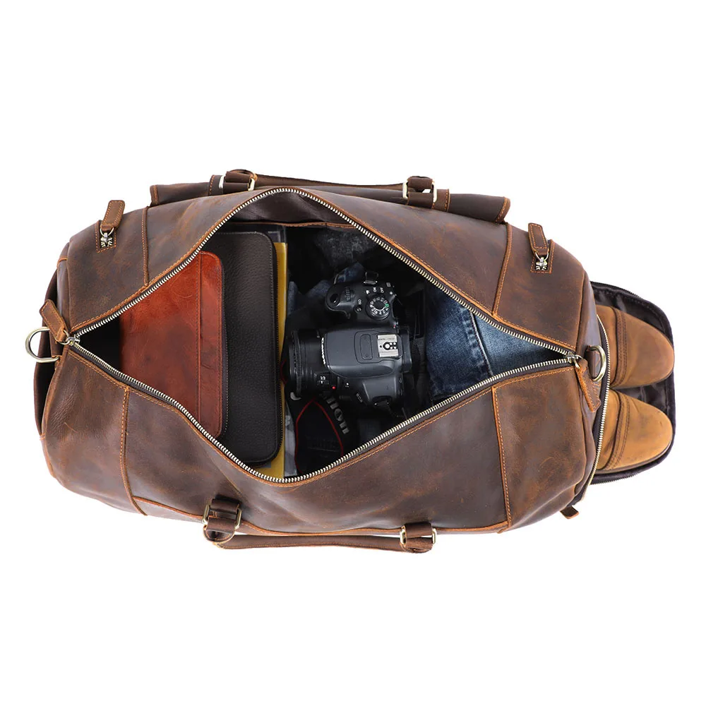 S.WORKER Luxuriöse Reisetasche aus Vollnarbigem Rindsleder im Vintage-Stil, Große Handgepäcktasche – Detail 22