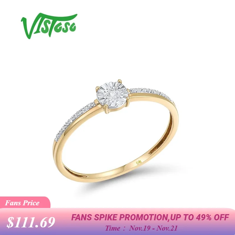 

VISTOSO Pure 9K 375 Yellow White Gold Rings For Women Simple Style Charm Diamond Wedding Engagement Gifts Fashion Fine Jewelry