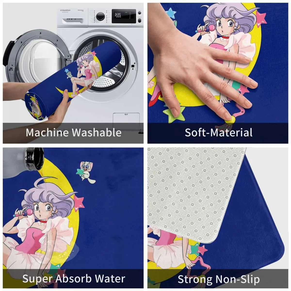 Creamy Mami Cartoon Non-slip Doormat Kitchen Mat At Night Moon Balcony Carpet Entrance Door Rug Bedroom Decorative