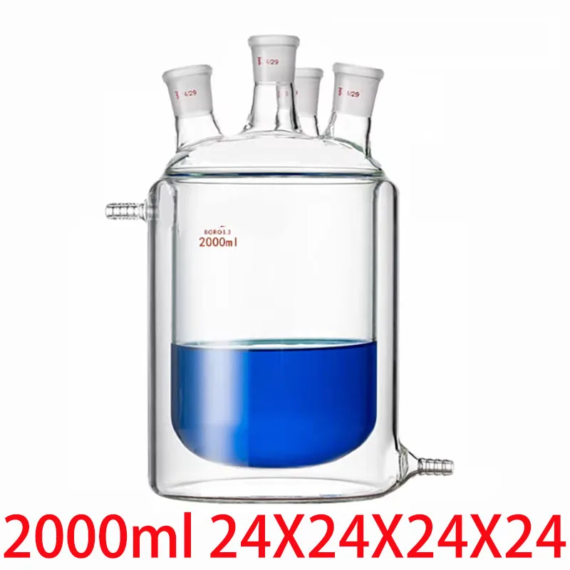 

2000ML 24X24X24X24 Four-hole double-layer jacketed reactor glass reaction flask jacketed reaction flask laboratory equipment