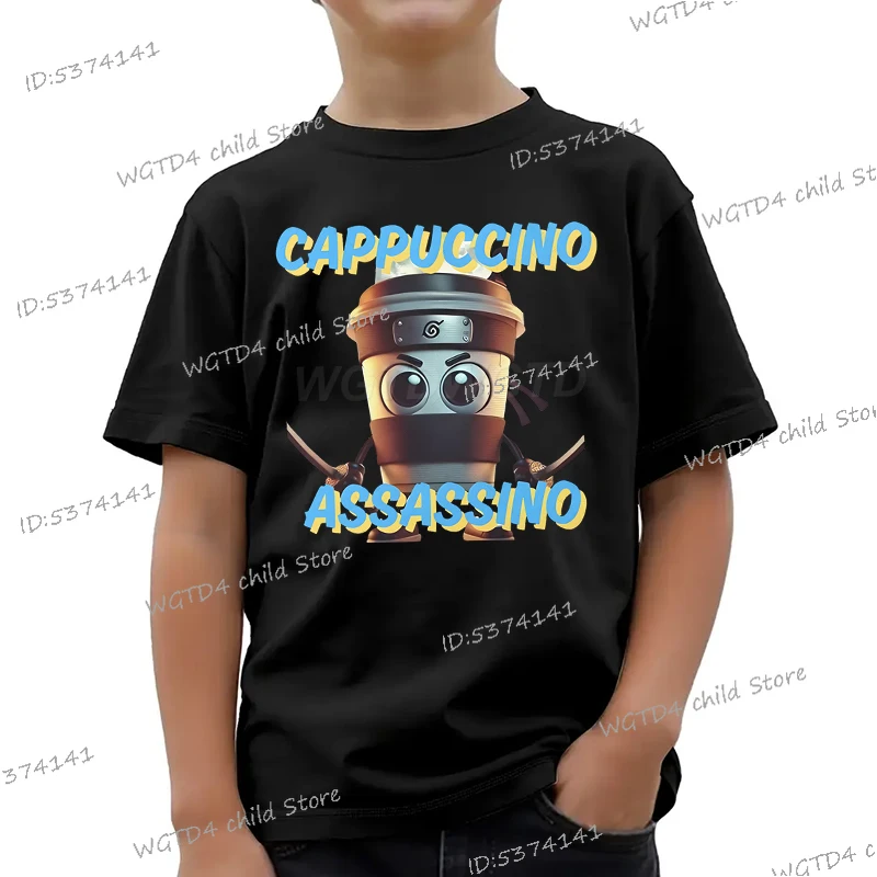 

Cappuccino Assassin Kids T-shirt Italian Brainrot Summer Toddler Cotton T-shirts Funny Gift for Baby Girl Boy Outfits Clothes