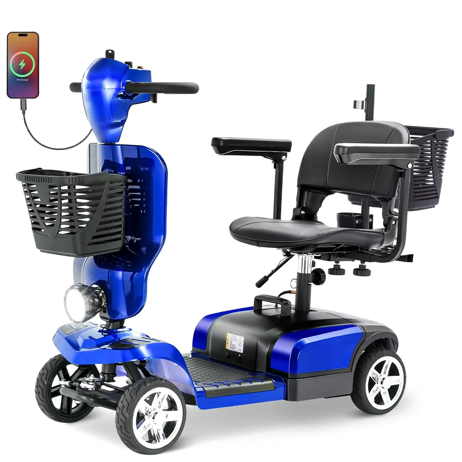 

4 Wheels EV03 Electric Mobility Scooter for Seniors, Dual Baskets, 350W Powered Wheelchair with Rotating Seat,, Customized