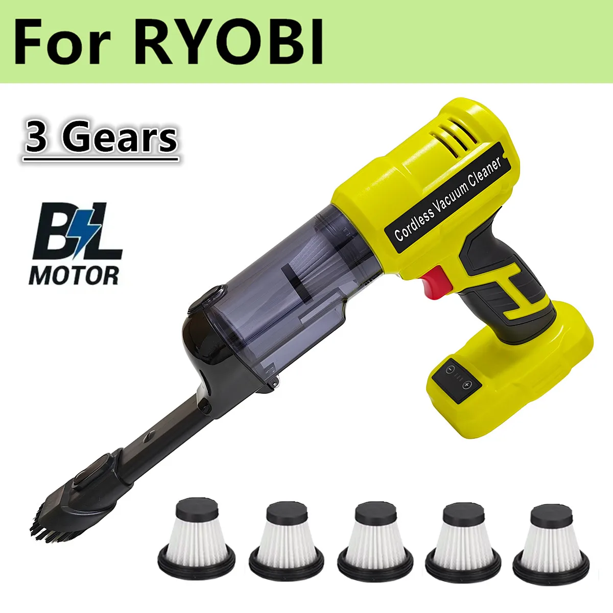 For RYOBI 18V Battery Cordless Electric Vacuum Cleaner 3 Gears 240W Powerful Motor Portable Hand Vacuum For Floor Carpet Car