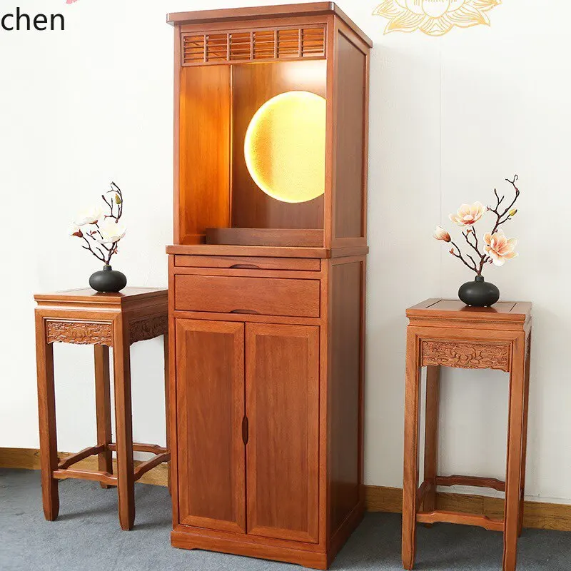 YFY  god of wealth guanyin bodhisattva with door casual solid wood altar altar table home standing buddha cabinet