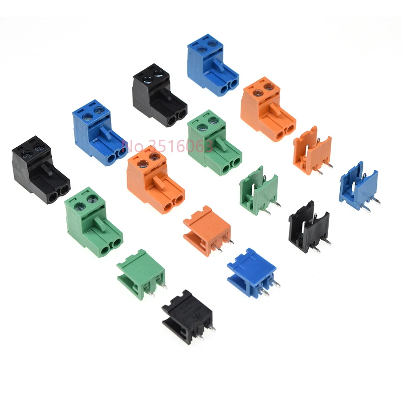 Green/Black/Blue/Orange 2edg 5.08mm 2/3/4/5/6/8P Straight/Curved Needle Pin Pluggable Screw Terminal Block Connector Plug+Socket