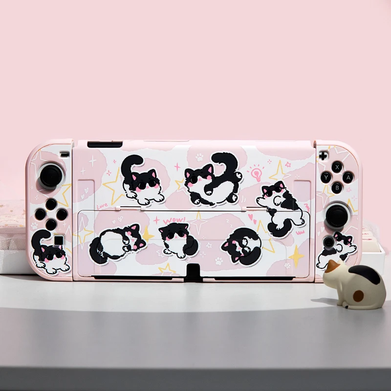 

NS Switch Case Kawaii Pink Cat Protective Shell Hard PC Cover Split JoyCon Case For Nintendo Switch Oled Accessories