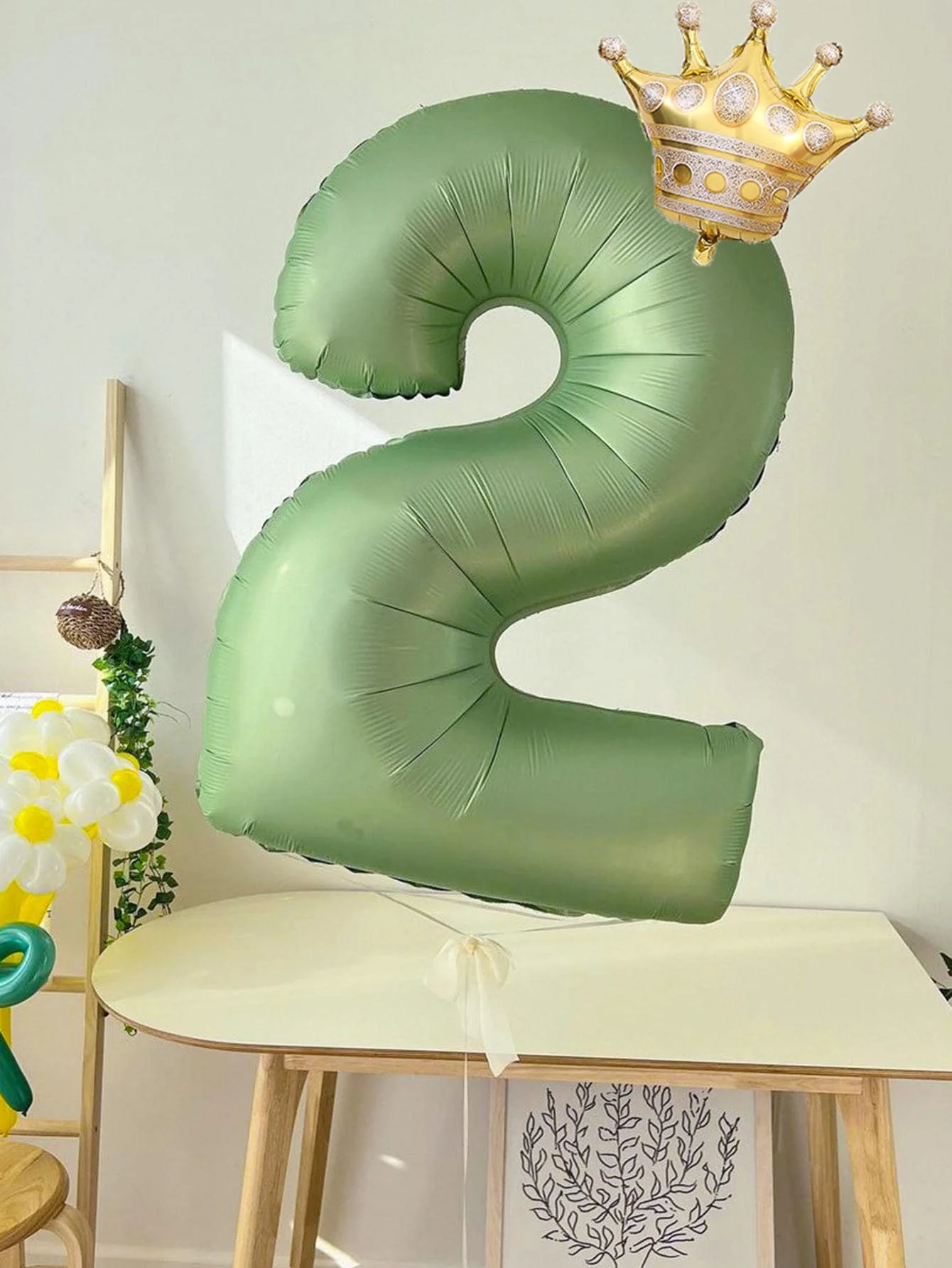 4IN Olive Green Crown Digital Birthday Party Decoration Aluminum Film