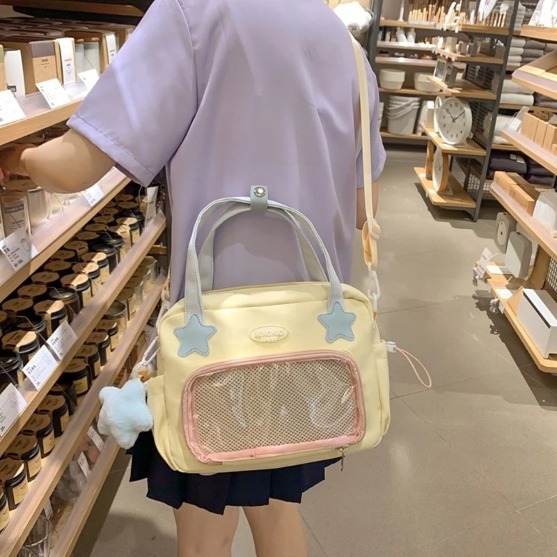 Donne Harajuku borsa a tracolla distintivo zaino trasparente borsa a tracolla studente scuola Bookbag stile giapponese Messenger Bag Lovely Itabag