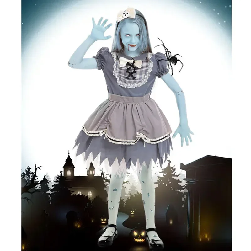 Scary Bloody Kids Ghostly Girl Kostüme Cosplay Halloween Kinder Walking Dead Zombie Karneval Purim Show Partykleid