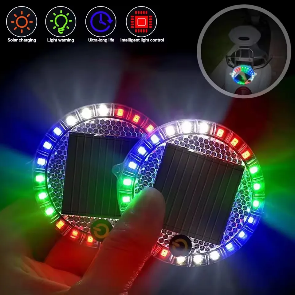 Solar-powered Anti-Collision LED Flashing Light for Cars, Circular LED Rear Light for Night Driving Without Wiring