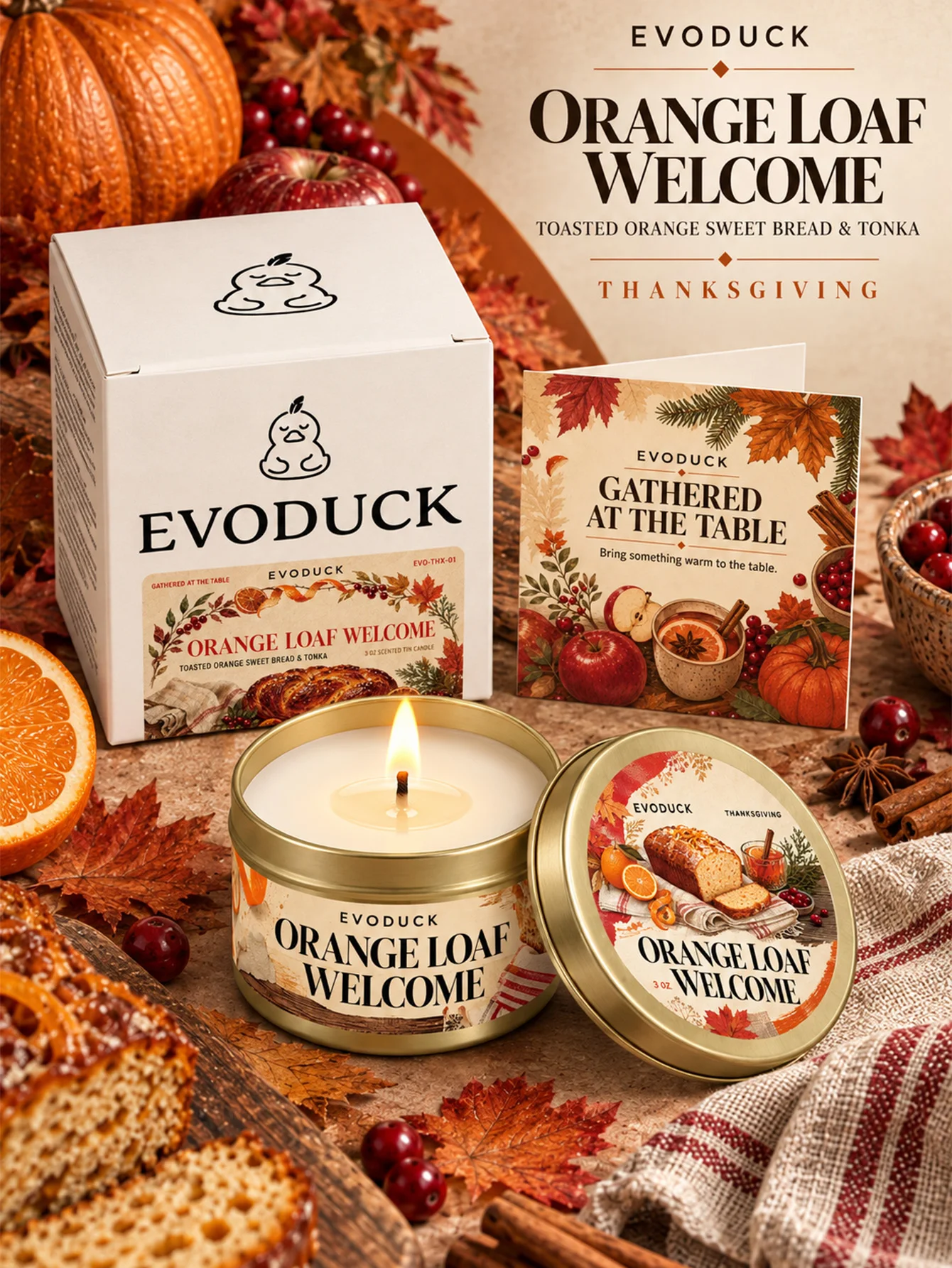 Thanksgiving Scented Candles Gift Set 3oz Gold Tins, Choose 1, 2 or 4 Pcs, 4 Fall Scents, Gift Box & Card, Hostess Gift