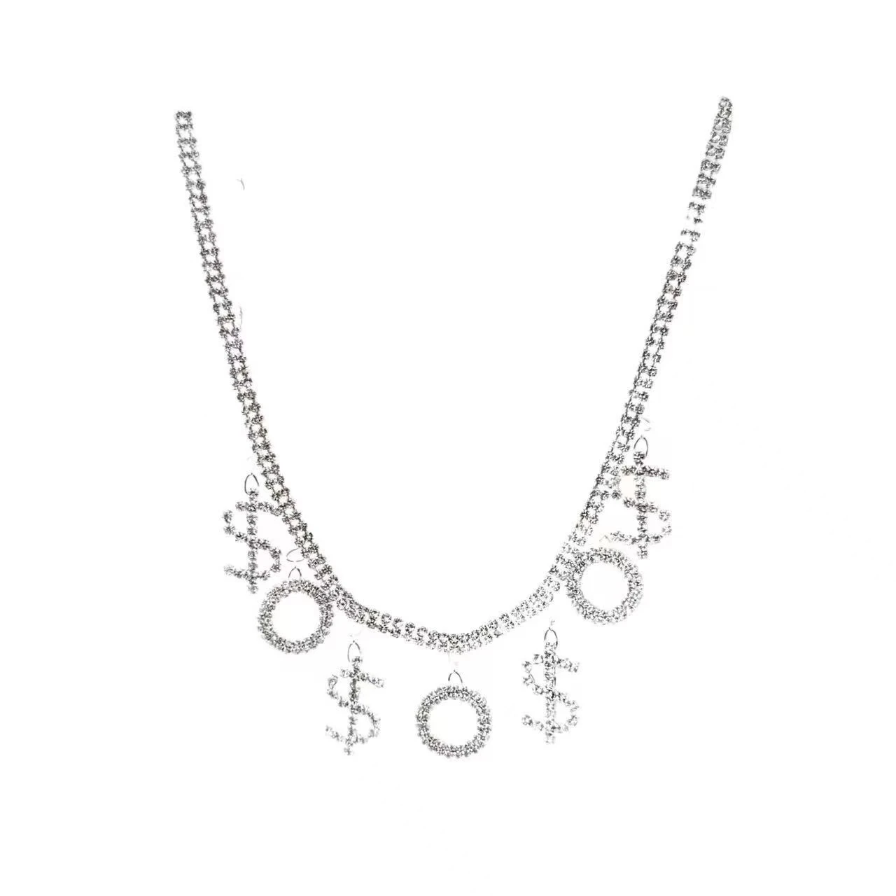 من المألوف الماس الكامل شخصية الإناث الهيب هوب الدولار رمز الترقوة سلسلة رسالة قلادة قصيرة مناسبة ل p