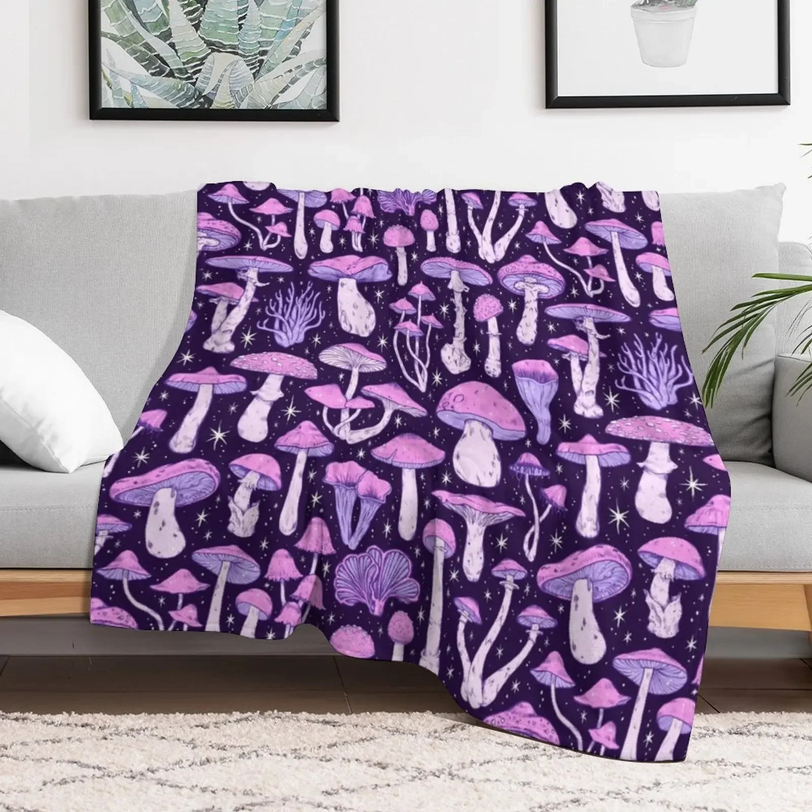 Deadly Mushrooms Dark Purple Throw Blanket Cozy Warm Blanket for Bed Room Decor