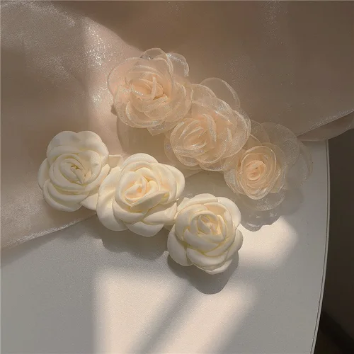 Imagen 2 del producto Pinzas para el cabello de Camelia para mujer, diadema blanca pura, horquilla de boda, soporte para el cabello de cola de caballo, accesorios para el cabello