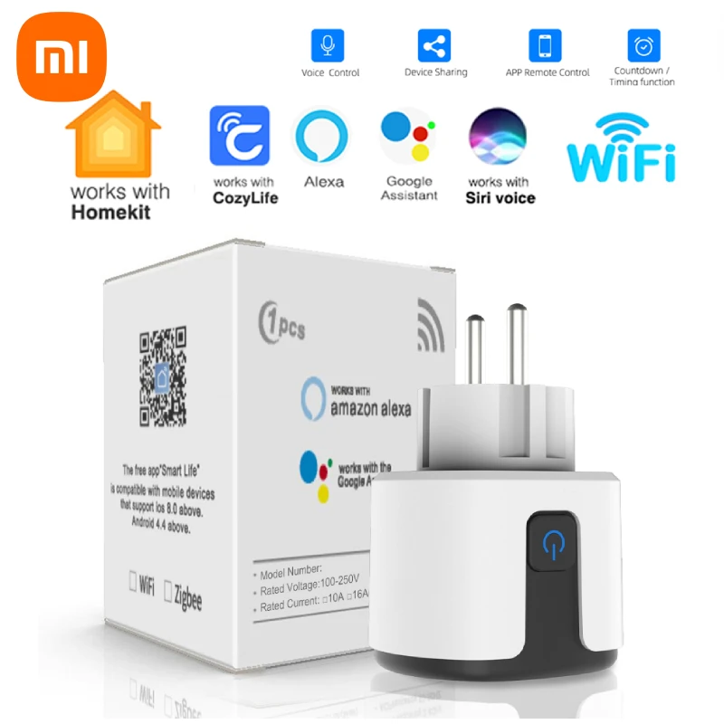 Xiaomi Smart Plug WiFi Socket EU 16A/20A With Power Monitor Timing Function Tuya Smart Life APP Control Works Alexa Google Home