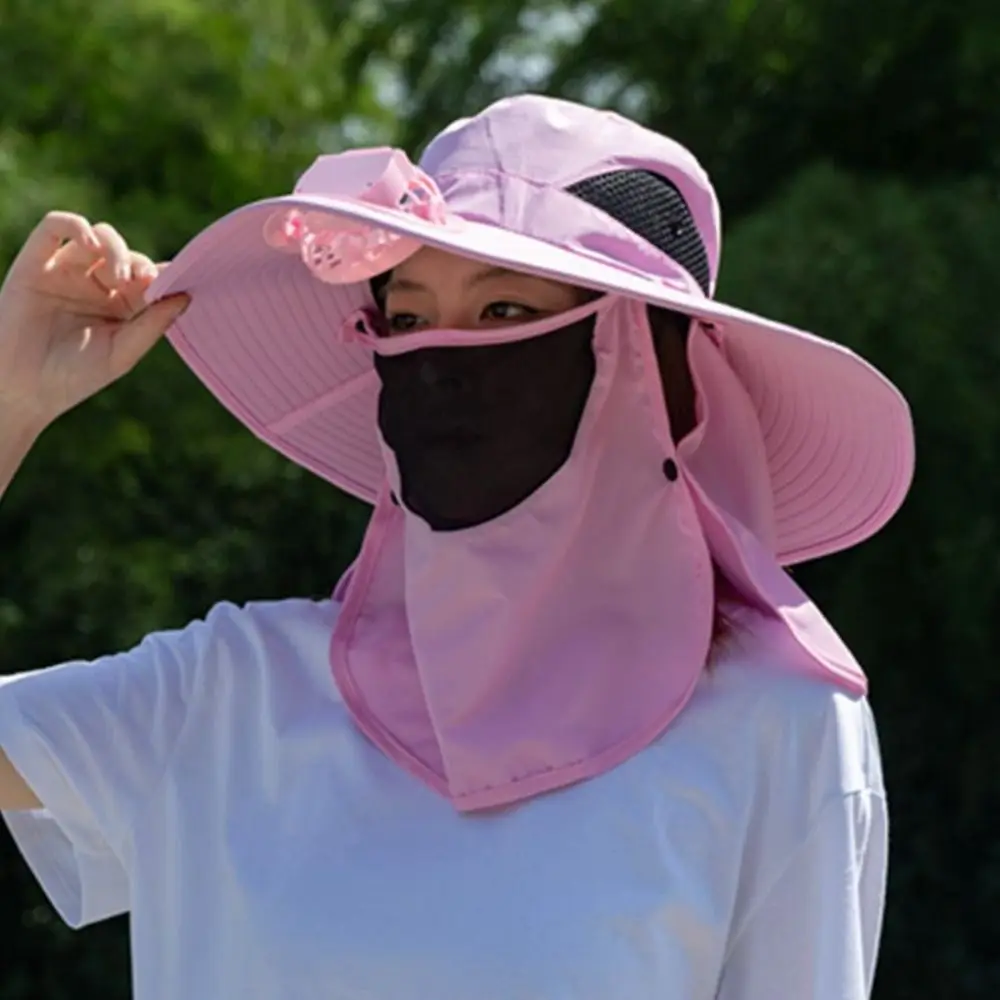

with Face Guard Neck Flap Fan Hat Sunshade Large Brim Bucket Hat UV Protection Quick Dry Fishing Hat