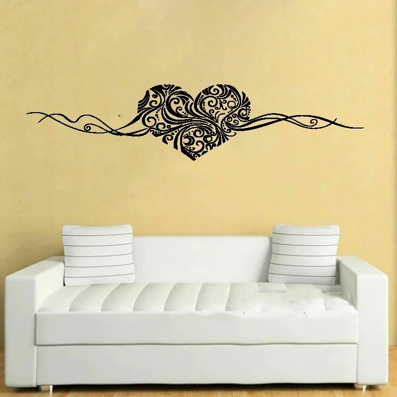 Vinyl Decal For Wall Decor, Removable Art Mural, Heart Vine, Bed Decor, DIY Home Decor