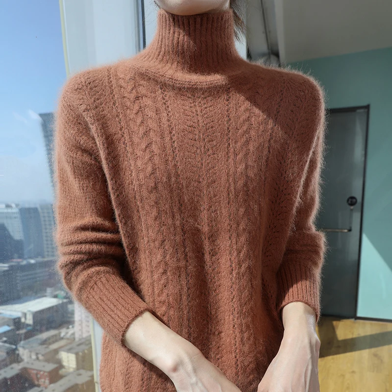 

Элегантный теплый свитер из 100% норки и кашемира на зиму, пуловер, женская водолазка с длинными рукавами, трикотаж, базовая одежда, топы