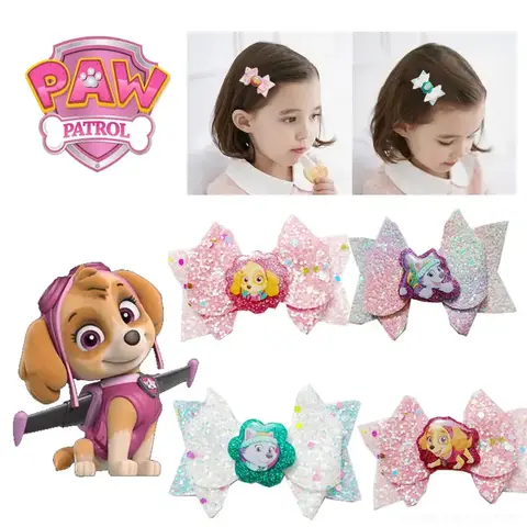 PAW Patrol Skye Everest 어린이 헤어 클립 어린 소녀의 사이드 바레트 귀여운 소녀의 아기 모자를 쓰고 있죠 새 머리핀 활 카와이 귀여운