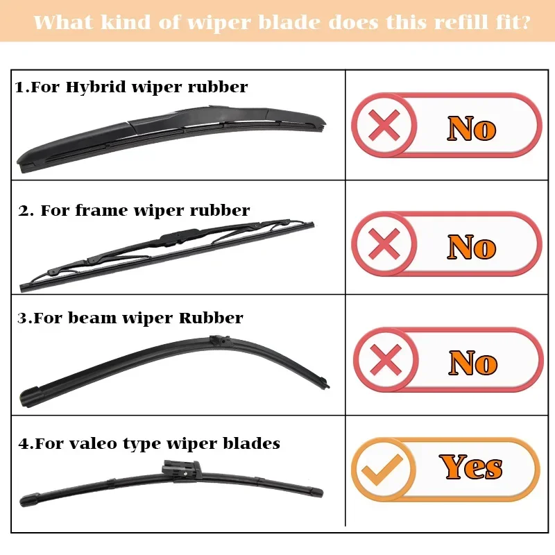 1PCS Car Wiper Blade Refill Natural Rubber Replacement Strip for Valeo Type 8MM 14\