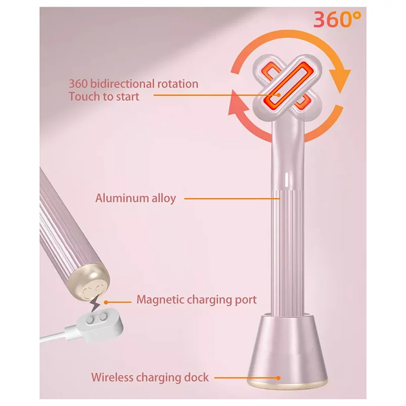 Therapeutic Warmth Face Massage Red LED Light 4-In-1 Skincare Tool Wand Reduce Wrinkles Anti-Aging Face Care Tools(Pink) Durable